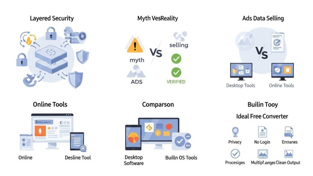 How Secure PNG to PDF Converter Online Tools Protect Privacy Modern converters use multiple layers of protection. Beyond basic encryption, many employ secure server environments, restricted access controls, and regular system updates. Some advanced platforms also isolate each conversion session, meaning your files are processed separately from other users’ data. This reduces the risk of cross-access or accidental exposure. In short, when built correctly, a secure PNG to PDF converter online can be just as safe as desktop software for everyday use. Common Myths About Online File Conversion There are many misconceptions around online converters. Let’s clear up a few. Myth 1: All free tools sell your data While some shady services exist, many reputable tools survive on ads or premium upgrades, not data resale. Always read the privacy policy to be sure. Myth 2: Desktop software is always safer Offline tools reduce upload risks, but outdated desktop software can have vulnerabilities too. Security depends on maintenance, not just location. Myth 3: PDFs are automatically more secure PDFs are more standardized, but security depends on how they’re shared and stored. Conversion alone does not encrypt or password-protect a file unless you apply those options separately. Comparing PNG to PDF Converter Alternatives There are several ways to convert PNG files to PDF. Each option has pros and cons. Online Converters These are the most convenient. No installation is required, and they work across devices. The best ones focus on short file retention and encrypted transfers. Desktop Software Desktop tools offer offline control, which some users prefer for sensitive files. However, they often require payment, updates, and system compatibility. Built-in OS Tools Some operating systems allow basic image-to-PDF conversion. These options are safe but limited in features and batch processing. For everyday tasks, secure online tools strike the best balance between convenience and protection. What Makes the Best Free Image to PDF Converter Security is essential, but it’s not the only factor. The best free image to PDF converter combines safety with usability. Clear privacy and deletion policies No forced registration Fast, reliable conversions Support for multiple images Clean output without watermarks When a tool delivers all of these without hidden costs, it earns long-term trust from users.