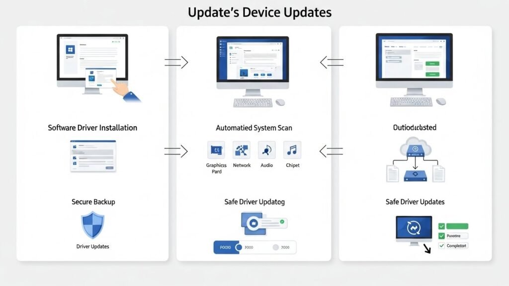 How to Use Free Software to Update Drivers on Windows Here’s a step-by-step guide to updating drivers using free software: Step 1: Choose a Reliable Tool Select a trusted free software to update drivers. Look for features like automatic scanning, backup options, and safe updates. Some of the best free driver updater tools include: Driver Booster Free Snappy Driver Installer AVG Driver Updater (free version) Step 2: Install the Driver Updater Download and install your chosen software. Ensure you get it from the official website to avoid bundled malware or ads. Follow the on-screen instructions to complete installation. Step 3: Scan Your System Open the software and run a system scan. It will detect outdated, missing, or faulty drivers. Most tools categorize drivers by hardware type, making it easy to prioritize critical updates like graphics or network drivers. Step 4: Backup Your Drivers Before updating, create a backup of existing drivers. Many driver updater software with backups options allow you to save previous versions, so you can revert if something goes wrong. This step ensures safety and avoids system issues. Step 5: Update Drivers Safely Select the drivers you want to update and click the update button. The software will download and install the latest versions automatically. Avoid updating multiple drivers at once if your system is unstable — update critical drivers first. Step 6: Restart Your System After updates, restart your computer to ensure all driver changes take effect. This can prevent performance issues or conflicts with existing software. Safe Driver Update Tool Comparison Here’s a quick comparison of popular free driver updater tools: Software Backup Feature Scan Speed Ease of Use Driver Booster Free Yes Fast Very Easy Snappy Driver Installer Yes Moderate Moderate AVG Driver Updater (Free) Yes Fast Easy These tools are all safe and reliable, with slight differences in speed and user interface. Choose the one that fits your comfort level and system needs.