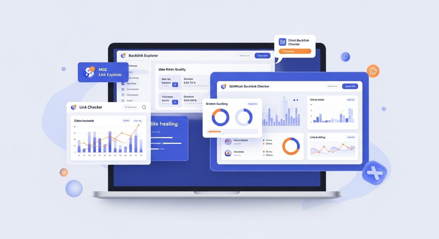 A hrefs backlink checker dashboard showing backlink analysis, referring domains, traffic metrics and SEO performance tracking